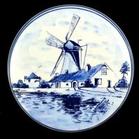 Delfti bonbonier, kézzel festett, jelzett, hibátlan, d: 12,5 cm