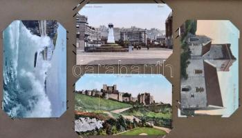 Kb. 300 db régi magyar és külföldi városképes lap és motívumlap régi albumban / Cca. 300 pre-1945 Hu...