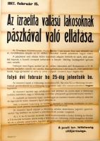 1917 Judaika témájú hirdetmény a pászkaellátás szabályairól 65x90cm
