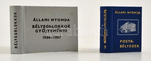 2 db minikönyv - Állami Nyomda bélyegblokkok gyűjteménye 1934-1987 + Állami Nyomda Postabélyegek. Kiadói műbőr kötés, jó állapotban.