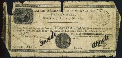 Franciaország / Rouen 1797-1803. 20Fr T:IV- R!
