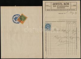 8 db okmánybélyeges számla, okmány az 1910-es, 1920-as évekből