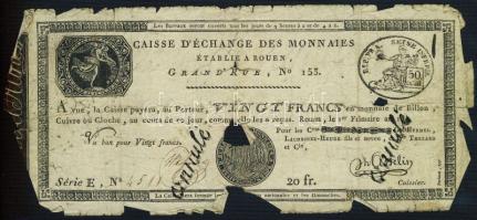 Franciaország / Rouen 1797-1803. 20Fr T:IV- R!