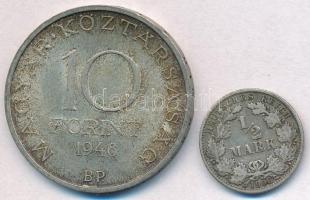 Vegyes: 1948. 10Ft Ag "Széchenyi" + Német Birodalom 1906J 1/2M Ag T:2,2- patina