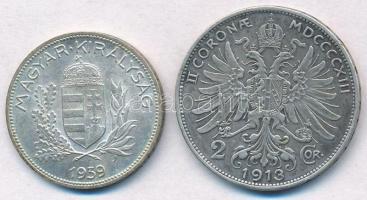 Vegyes: 1939. 1P Ag + Ausztria 1913. 2K Ag "Ferenc József" T:1-,2