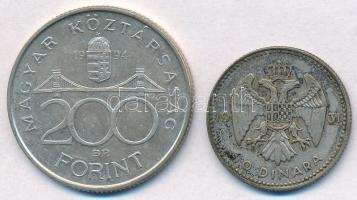Vegyes: 1994. 200Ft Ag "Deák" + Jugoszlávia 1931. 10D Ag "I. Sándor" T:2 patina