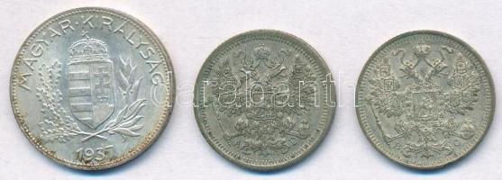 Vegyes: 1937. 1P Ag + Orosz Birodalom 1899. 15k Ag + 1915. 15k Ag T:2 patina