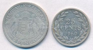 Vegyes: 1929. 2P Ag "Madonna" + Libéria 1960. 25c Ag T:3,2-