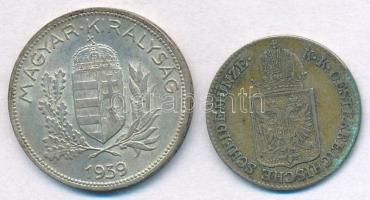 Vegyes: 1939. 1P Ag + Ausztria 1849A 6kr Ag T:2,2-