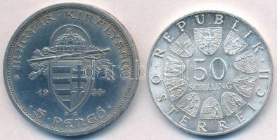 Vegyes: 1938. 5P Ag "Szent István" + Ausztria 1965. 50Sch Ag "600 éves a Bécsi Egyete...