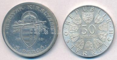 Vegyes: 1938. 5P Ag "Szent István" + Ausztria 1965. 50Sch Ag "600 éves a Bécsi Egyete...