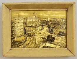 Jerusalem Place de France. Aranyozott fém lemez, üvegezett keretben, 9×15 cm
