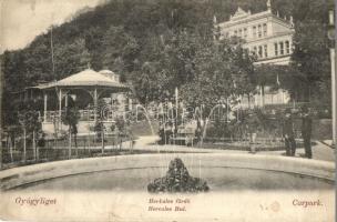 1907 Herkulesfürdő, Baile Herculane; Gyógyliget. Divald Károly 904. sz. / Curpark / spa hall, pavilion, fountain (fl)