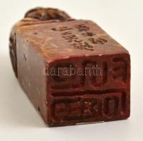 cca 1900 kínai pecsétnyomó, faragott zsírkő, m:6 cm