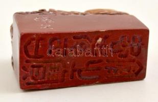 cca 1900 kínai pecsétnyomó, faragott zsírkő, h:5,5 cm