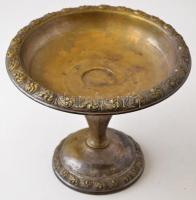 Jelzett talpas kínáló, alpakka, kopott, m:21 cm, d: 25 cm