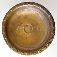 Jelzett talpas kínáló, alpakka, kopott, m:21 cm, d: 25 cm