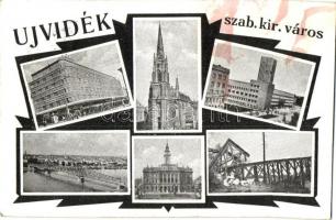 Újvidék, Novi Sad; mozaiklap felrobbantott híddal / multi-view postcard with blown-up bridge + 1941 Újvidék visszatért So. Stpl.