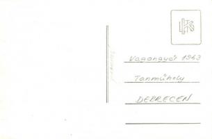 1943 Debrecen, Vagongyár, tanműhely, belső "A tanonc műhely személyzete légiriadó esetén a 4. s...