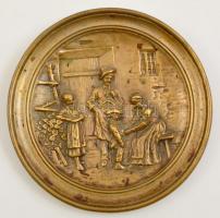 cca 1900 Családi idill, bronz falitál, d:22,5 cm
