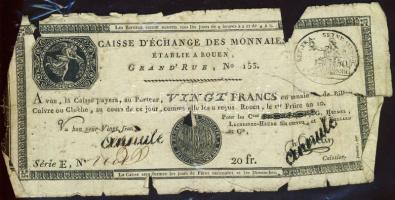 Franciaország / Rouen 1797-1803. 20Fr T:IV- R!