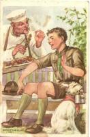 10 db RÉGI Cserkész Levelezőlapok Kiadóhivatal cserkész motívumlap, Márton L. szignóval / 10 pre-1945 Hungarian scout art postcards, signed by Márton L.