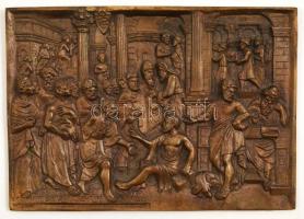 cca 1900 bronz falikép, reneszánsz jelenettel, 15×21 cm
