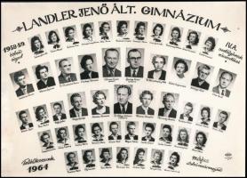 1959 Budapest, Landler Jenő Ált. Gimnázium tanárai és végzett növendékei, kistabló nevesített portrékkal, 21x29 cm