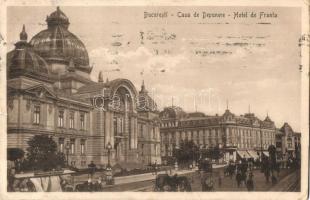 Bucharest, Bukarest, Bucuresti; Casa de Depuneri, Hotel de Franta. Editura Horovitz / savings bank, hotel, horse-drawn tram (EK)