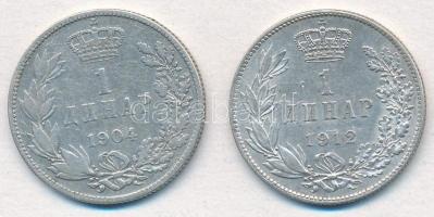 Szerbia 1904-1912. 1D Ag "I. Péter" (2x) T:1--2- ph.
Serbia 1904-1912. 1 Dinar Ag "P...