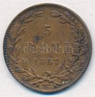 Románia 1867. 5b Cu "WATT & CO." T:2,2- patina
Romania 1867. 5 Bani Cu "WATT &am...