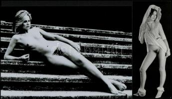 cca 1975 Mutatványok, szolidan erotikus felvételek, 4 db vintage negatív, + 7 db vintage fotó és/vag...