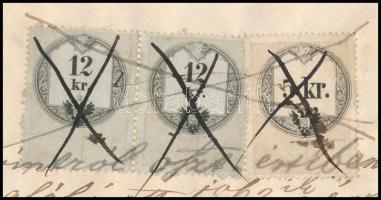 1862 1/2kr okmánybélyeg párban, fordított állású értékszámmal, valamint 5kr, 2kr, és 2 × 12kr okmány...