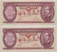 1975. 100Ft piros MINTA felülnyomással és perforációval (2x), sorszámkövetők B000 000429 - B000 000430 sorszámmal T:I Hungary 1975. 100 Forint with MINTA(SPECIMEN) overprint and perforation (2x), sequential serials B000 000429 - B001 000430 serial numbers C:UNC  Adamo F33Ma