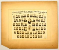 1940 Budapest, Zrínyi Miklós Gimnázium tanárai és végzős diákjai, kistabló, nevesített portrékkal, 16,5x20,5 cm, karton (sarka hiányos) 27,5x32,5 cm