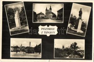 Nagyszombat, Tyrnau, Trnava; szobrok, tér, templom / statues, square, church (apró szakadás / tiny tear)