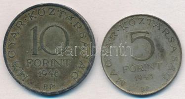 1948. 5Ft Ag "Petőfi" + 10Ft Ag "Széchenyi" T:2,2- patina
