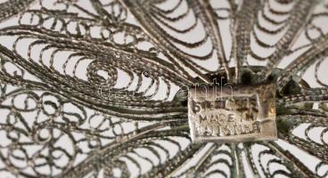 Filigrán ezüst (Ag.) cigarettatárca, apró hibákkal, jelzett (925 Made in Palestina) 6,5×8,5 cm, nett...