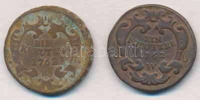 1762K 1kr Cu "Mária Terézia" + 1762W 1kr Cu "Mária Terézia" T:3 patina