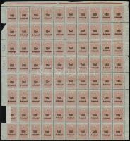 100 és 500 adópengő okmánybélyegek hajtott 80-as ívdarabok