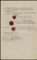 1908 Nagyenyed, kézzel írt nyilatkozat, viaszpecsétekkel, okmánybélyeggel