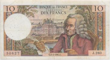 Franciaország 1967. 10Fr T:III tűly. France 1967. 10 Francs C:F needle holes