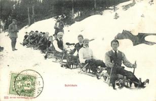 Schlitteln / Winter sport, sledding people. TCV card