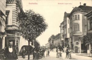 Szabadka, Subotica; Kossuth Lajos utca, Takarékpénztár, Fonciere biztosító fiókja, kávéház / street view, savings bank, insurance company, café (apró szakadás / tiny tear)