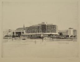 Nagy Zoltán (1916-1987): Budapest Intercontinental. Rézkarc, papír, jelzett, 28×38 cm