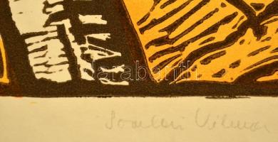 Somlai Vilma (1938-2007): Kék lámpa. Színes linó (38/100), papír, jelzett, 39×30 cm