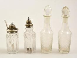 Ezüstözött alpakka olaj-ecet tartó (négyes, kanállal), jelzett (W&H), hibátlan, m: 22 cm