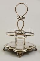 Ezüstözött alpakka olaj-ecet tartó (négyes, kanállal), jelzett (W&H), hibátlan, m: 22 cm