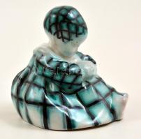 Faenza art deco lányka, mázas festett kerámia, jelzett, m:11 cm, d:12 cm