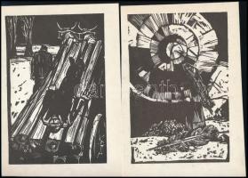 Váci András (1928-1989): Illusztrációk. 6 db linómetszet, papír, jelzés nélkül, 15,5×10 cm